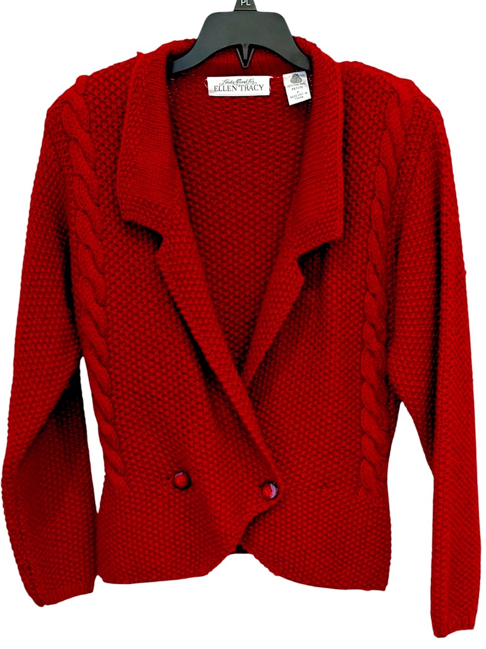 Vintage Ellen Tracy Red Cable Knit Sweater Jacket